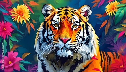 Majestic and Vibrant Tiger Head with Striking Colors