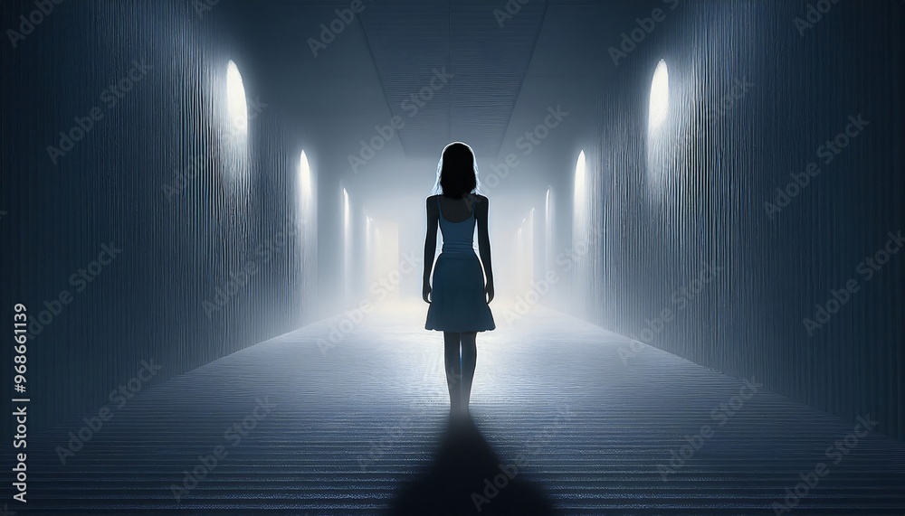 Obraz premium alone in the backrooms liminal space 3d render