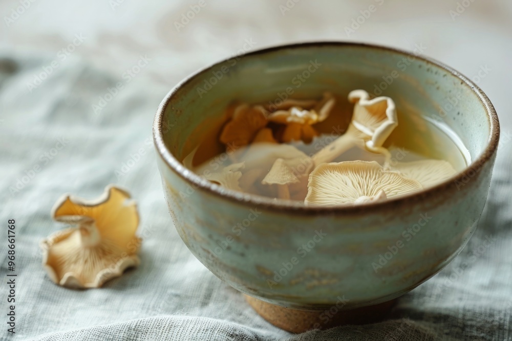 Medicinal mushrooms in a ceramic cup. Medicinal mushrooms in a ceramic cup.