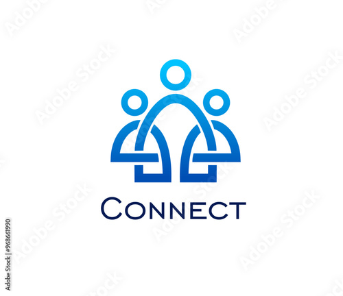 Connect people or family union icon for teamwork or community, vector symbol. People connecting in geometric line emblem for social community, people together and family support or kids charity