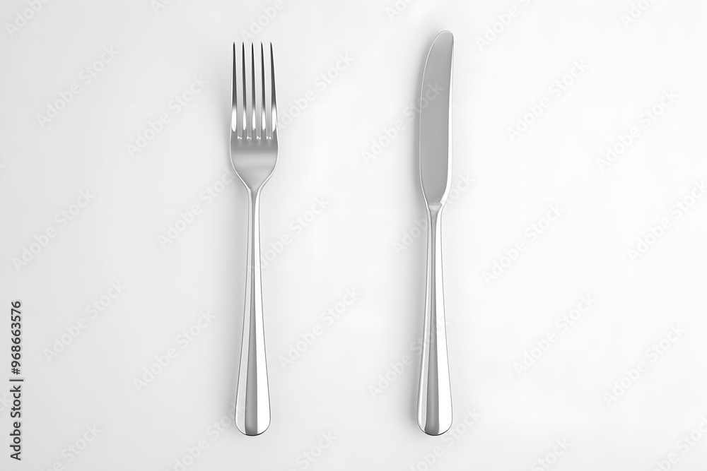 High-Quality Silver Fork and Knife Top-Down View High-Quality Silver Fork and Knife Top-Down View