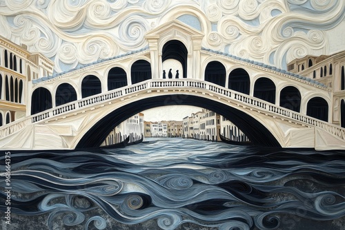 Intricate Paper Cut Quilling of Rialto Bridge in Venice with Canal Details