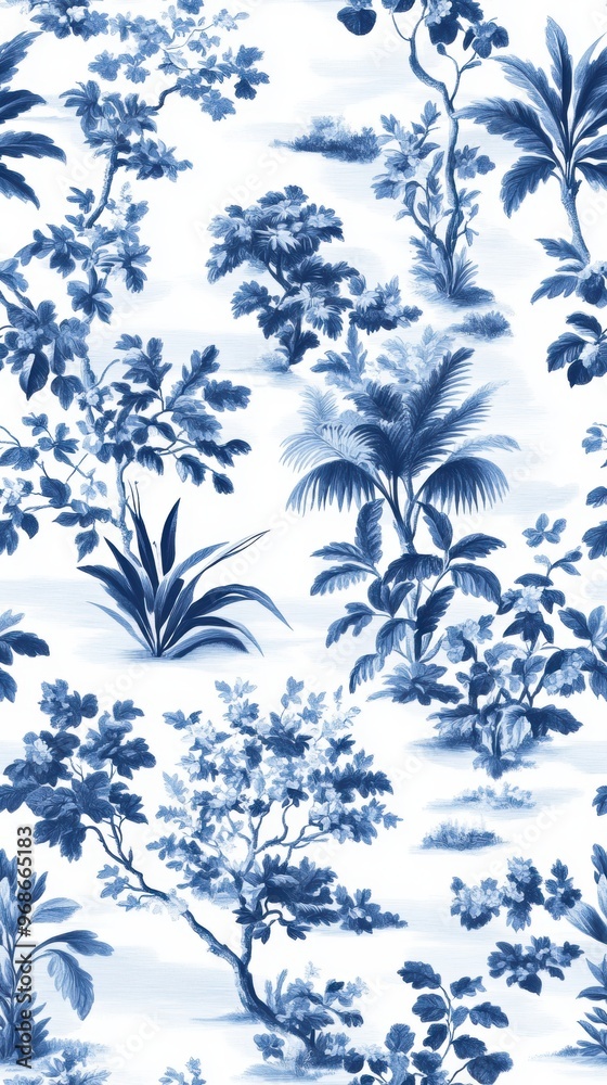 The seamless design includes ornate floral details and detailed vignettes of pastoral scenes The seamless design includes ornate floral details and detailed vignettes of pastoral scenes