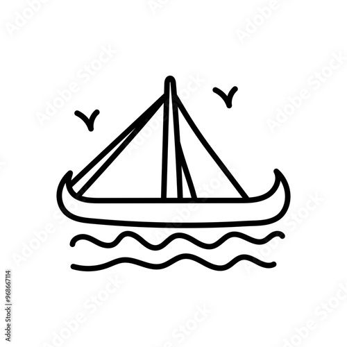 Viking Ship Outline Icon, Vector illustration