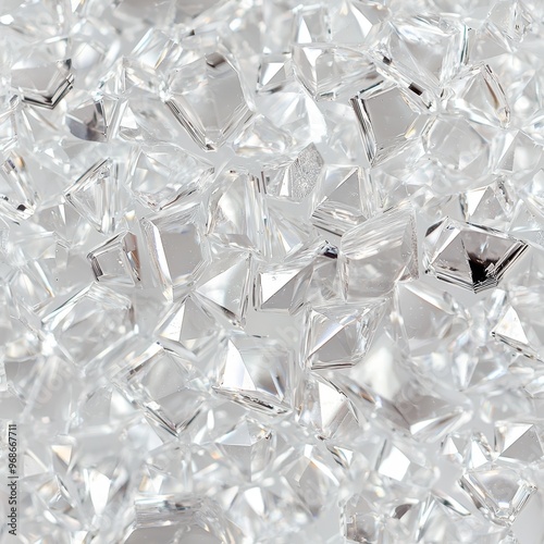 Close-up view of sparkling clear crystals with various shapes, ideal for decorative purposes and artistic projects.