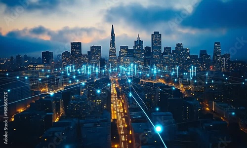 Wallpaper Mural Cityscape with Network Connection Torontodigital.ca