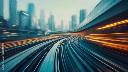 Wallpaper Mural Close-up of a high-speed train in a motion blur, illustrating the incredible speed and efficiency of the train as it travels through a bustling cityscape. Torontodigital.ca