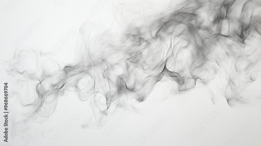 Abstract Gray Smoke Drawing on White Background