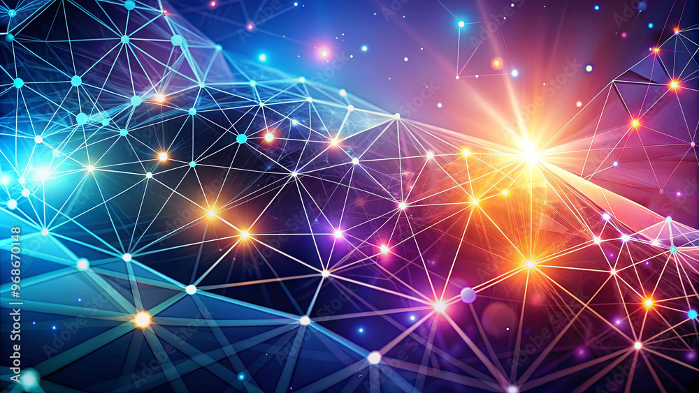 A colorful digital visual showcases intricate connections resembling a network with glowing nodes, set against a deep cosmic background filled with stars A colorful digital visual showcases intricate connections resembling a network with glowing nodes, set against a deep cosmic background filled with stars