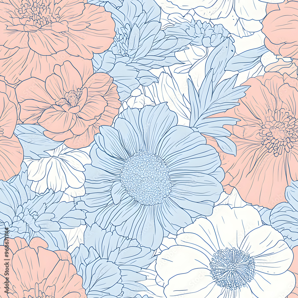 floral and leaf seamless patterns in doodle-style tile designs with graphic format.