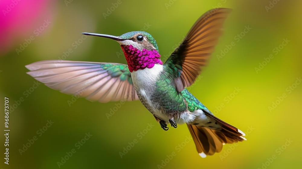 Hummingbird in Flight with Blurred Green Background Hummingbird in Flight with Blurred Green Background