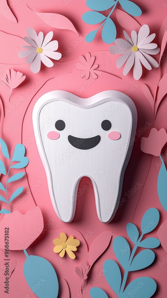 Paper cut mockup of tooth on blue background. Dental care concept. International Dentist Day. Greeting card for professional holiday. Paper cut mockup of tooth on blue background. Dental care concept. International Dentist Day. Greeting card for professional holiday.