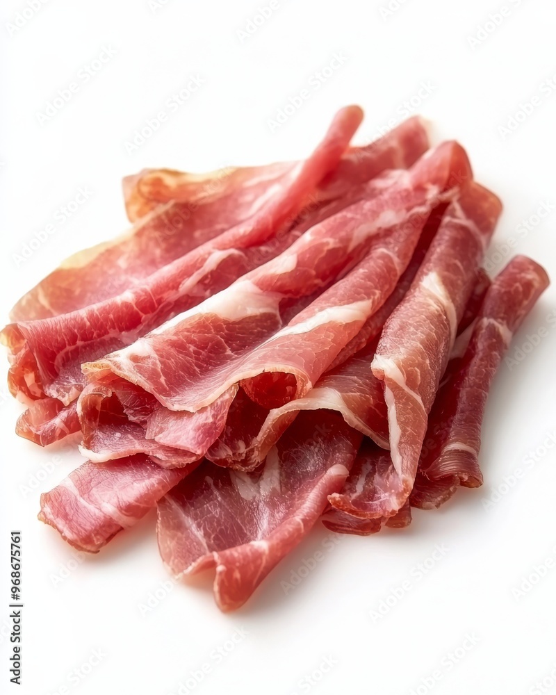 Thinly sliced pork strips isolate on white background Thinly sliced pork strips isolate on white background