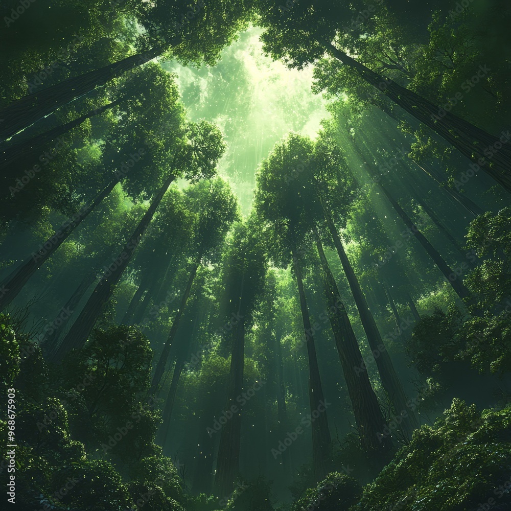 Fototapeta premium Sunlight Through Dense Forest Canopy