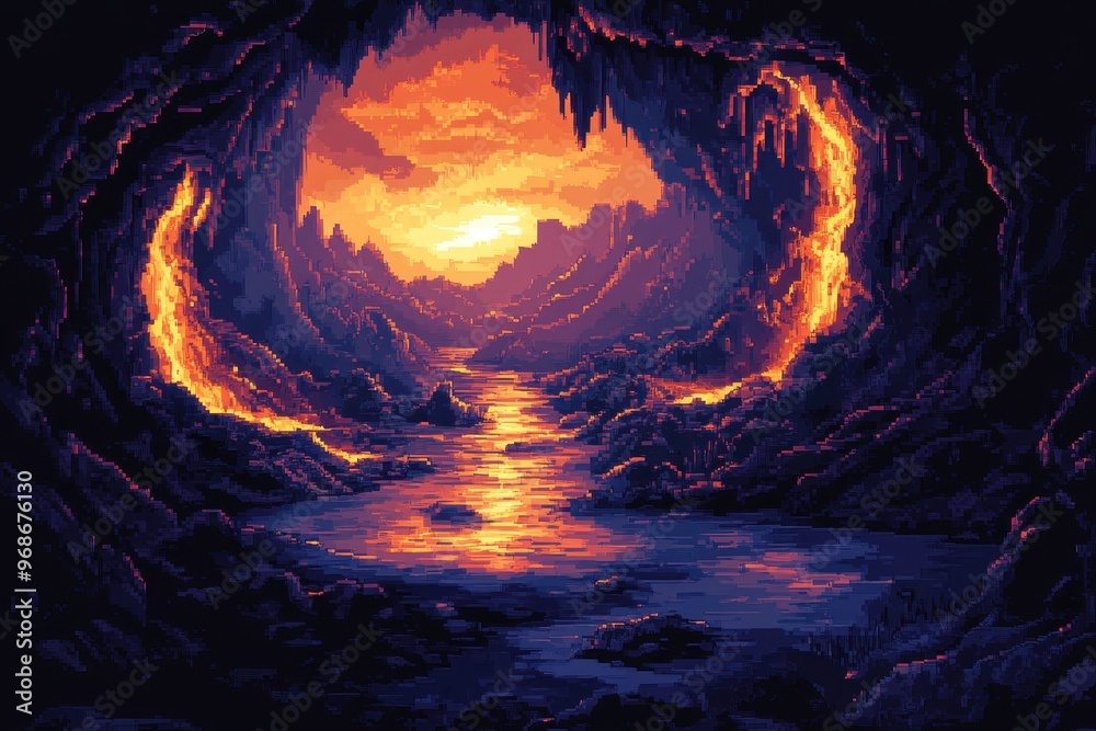 Pixel Art Lava Cave Dungeon with Molten Rivers - RPG Danger Zone ...