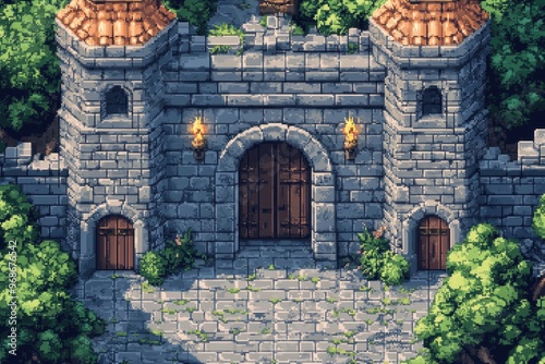 Retro 8-bit Pixel Dungeon: Classic RPG Adventure with Trap Doors and Treasure Chests