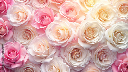 An elegant collection of pink and white roses fills the space with delicate petals and subtle fragrances, creating a romantic and serene atmosphere perfect for any occasion