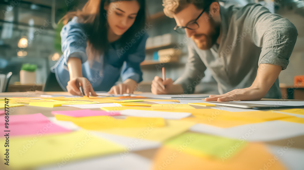 Fototapeta premium Business plan brainstorming with sticky notes and sketches, creative strategy session
