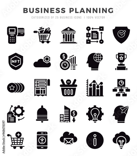 Business Planning web icons in Glyph style.