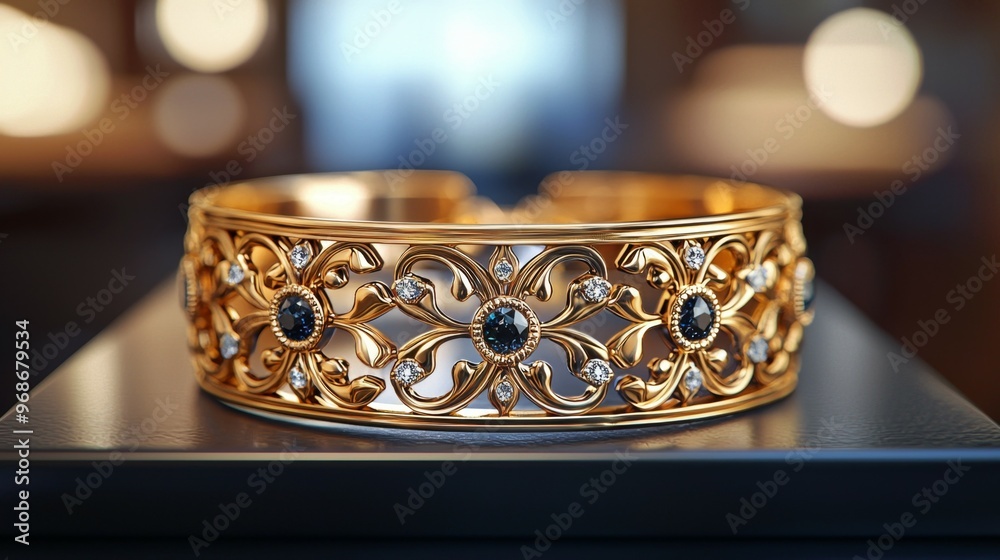Elegant Gold Bracelet with Blue Sapphires and Diamonds