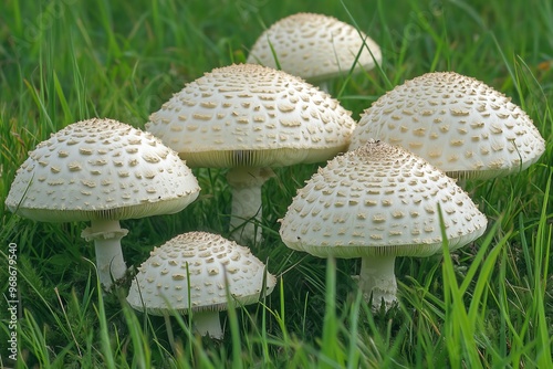 False Parasol Mushrooms (Chlorophyllum Molybdites) Growing in a Grassy Meadow ,poisonous mushrooms photo