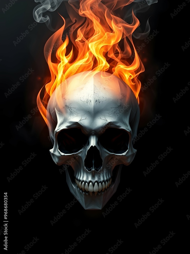 Digital Art of a Flaming Skull with Smoke on Black Background Digital Art of a Flaming Skull with Smoke on Black Background
