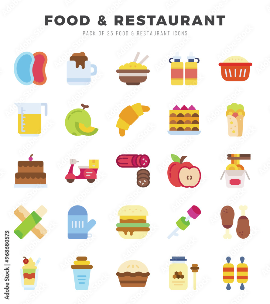 Vector icons set of Food and Restaurant. Flat style Icons. Vector icons set of Food and Restaurant. Flat style Icons.