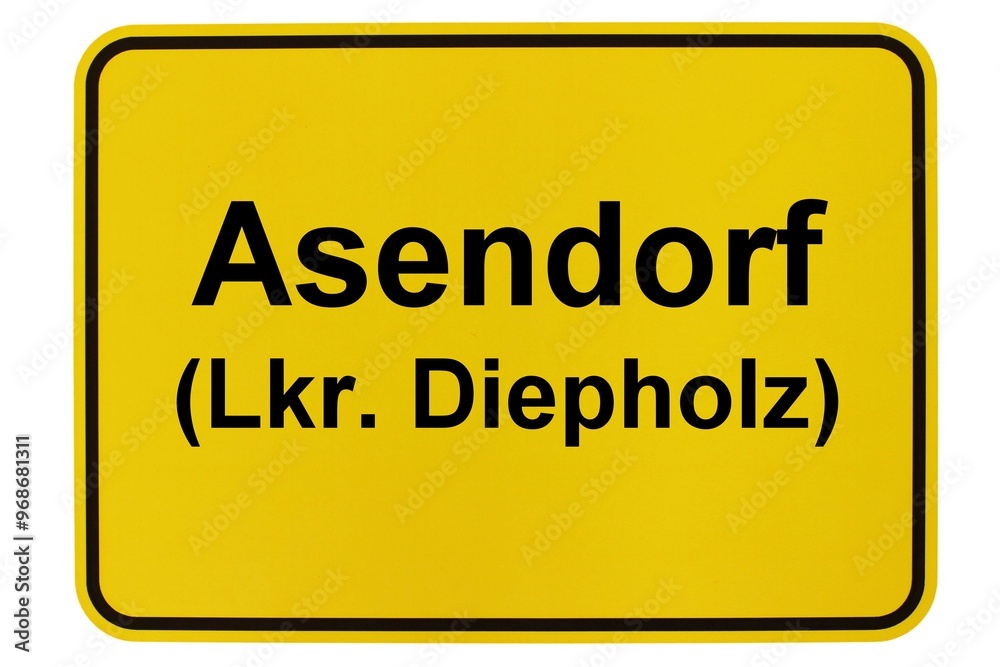 Illustration eines Ortsausgangsschildes der Gemeinde Asendorf (Landkreis Diepholz) in Niedersachsen Illustration eines Ortsausgangsschildes der Gemeinde Asendorf (Landkreis Diepholz) in Niedersachsen