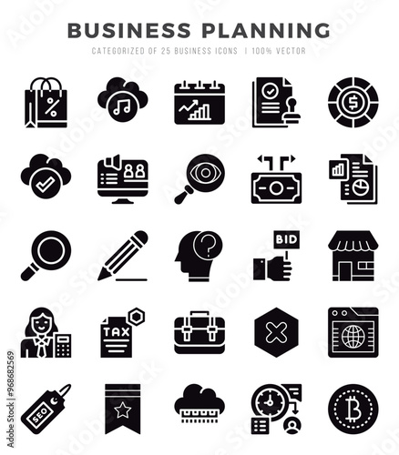 Business Planning Icons bundle. Glyph style Icons. Vector illustration.