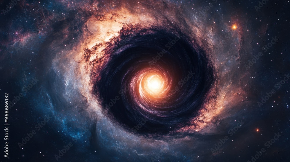 A mesmerizing view of a galactic black hole, showcasing the swirling stars and vibrant cosmic colors. A mesmerizing view of a galactic black hole, showcasing the swirling stars and vibrant cosmic colors.