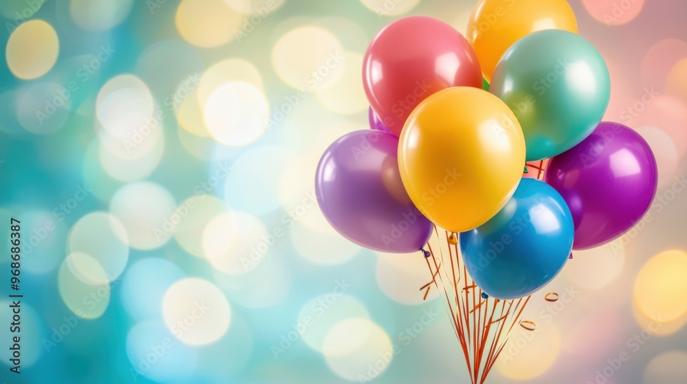 Colorful Balloons Floating in Festive Holiday Background Colorful Balloons Floating in Festive Holiday Background