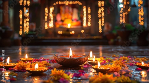 Diwali homes illuminated with diyas, timeless traditions, spiritual celebration of Hindu Festival of Lights, warm and inviting holiday stock image photo