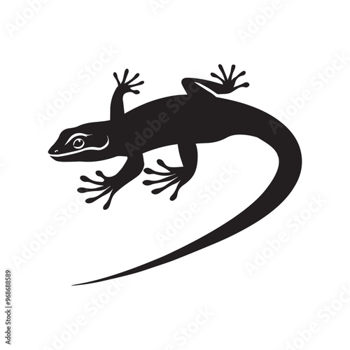 Lizard Silhouette Clipart - Lizard Reptile Vector Illustration in black and white