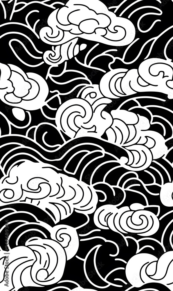 Chinese-inspired doodle tile seamless patterns in an illustrator graphic style