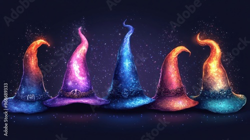 Magical Witch Hats with Cosmic Designs photo