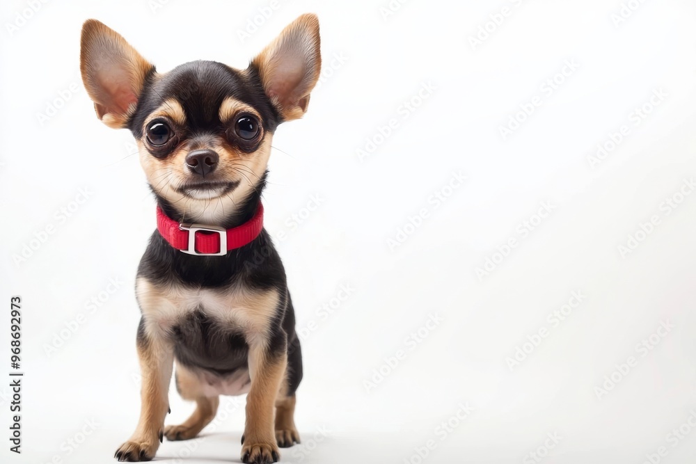 Small chihuahua wearing a red collar on a white backdrop, isolate, Small chihuahua wearing a red collar on a white backdrop, isolate,