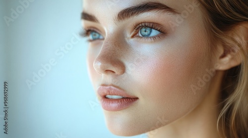 Close-up Portrait of a Young Woman with Blue Eyes