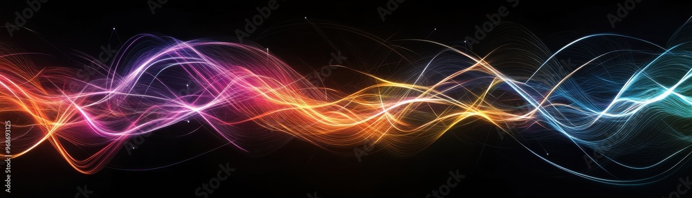 Abstract wave design with vibrant colors on a dark background, perfect for modern art or technology themes. Abstract wave design with vibrant colors on a dark background, perfect for modern art or technology themes.