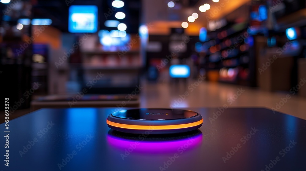 Futuristic Smart Home Device with Colorful Lights in Modern Interior Futuristic Smart Home Device with Colorful Lights in Modern Interior