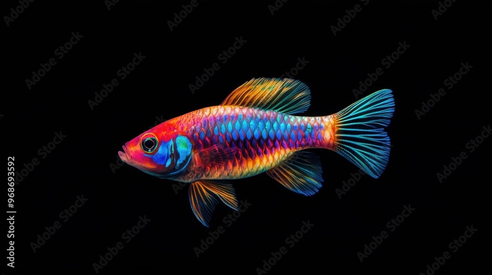 Colorful fish isolated on a dark background, side view Colorful fish isolated on a dark background, side view