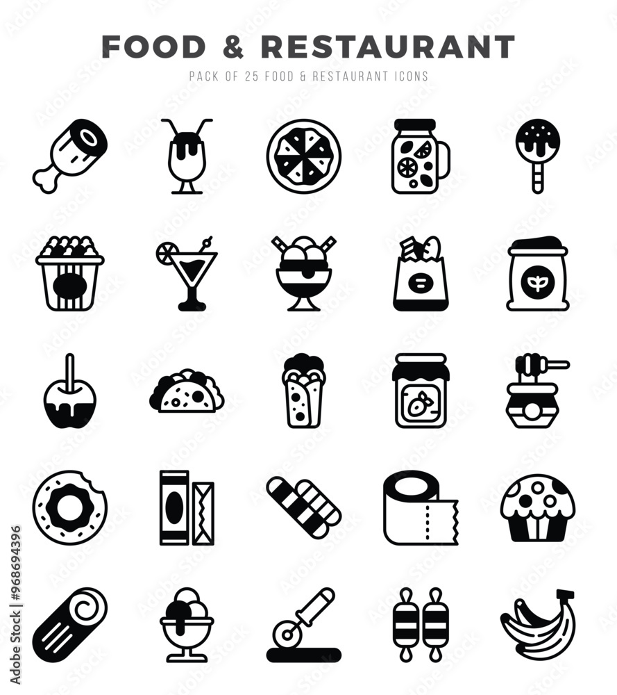 Vector icons set of Food and Restaurant. Lineal Filled style Icons. Vector icons set of Food and Restaurant. Lineal Filled style Icons.