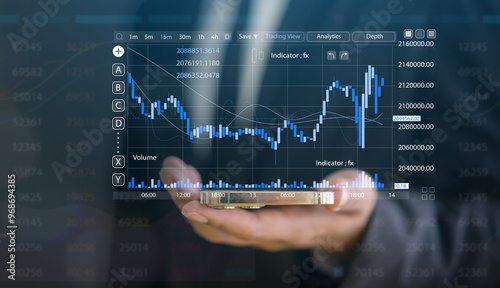 Business people with stock market chart financial trading, online investment, stock exchange analysis, market trends, real-time trading data, forex and crypto trading economic forecasting tool photo