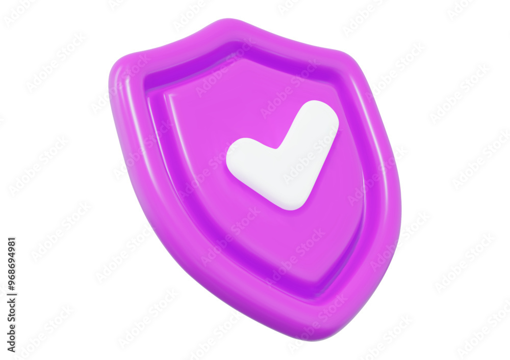 3d purple shield with check mark. Concept of secure protection. Stock vector illustration on isolated background. 3d purple shield with check mark. Concept of secure protection. Stock vector illustration on isolated background.