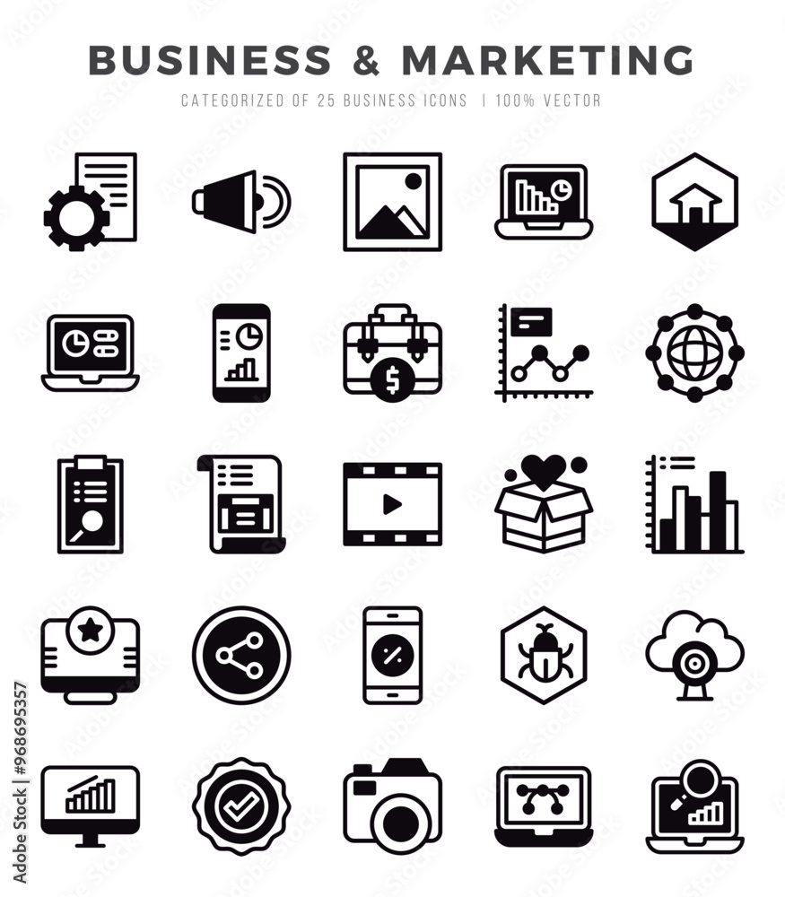 Simple Set of Business & Marketing Related Vector Lineal Filled Icons. Simple Set of Business & Marketing Related Vector Lineal Filled Icons.