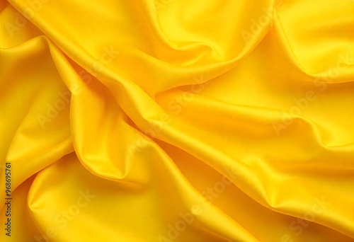 Vibrant flowing yellow satin fabric curve background. 