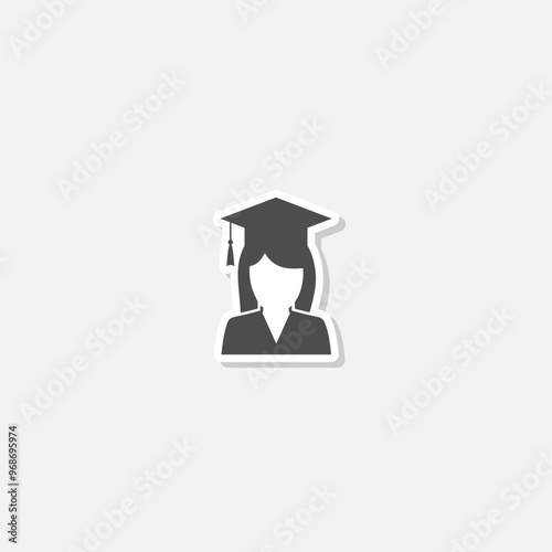 University woman student graduation icon sticker isolated on gray background