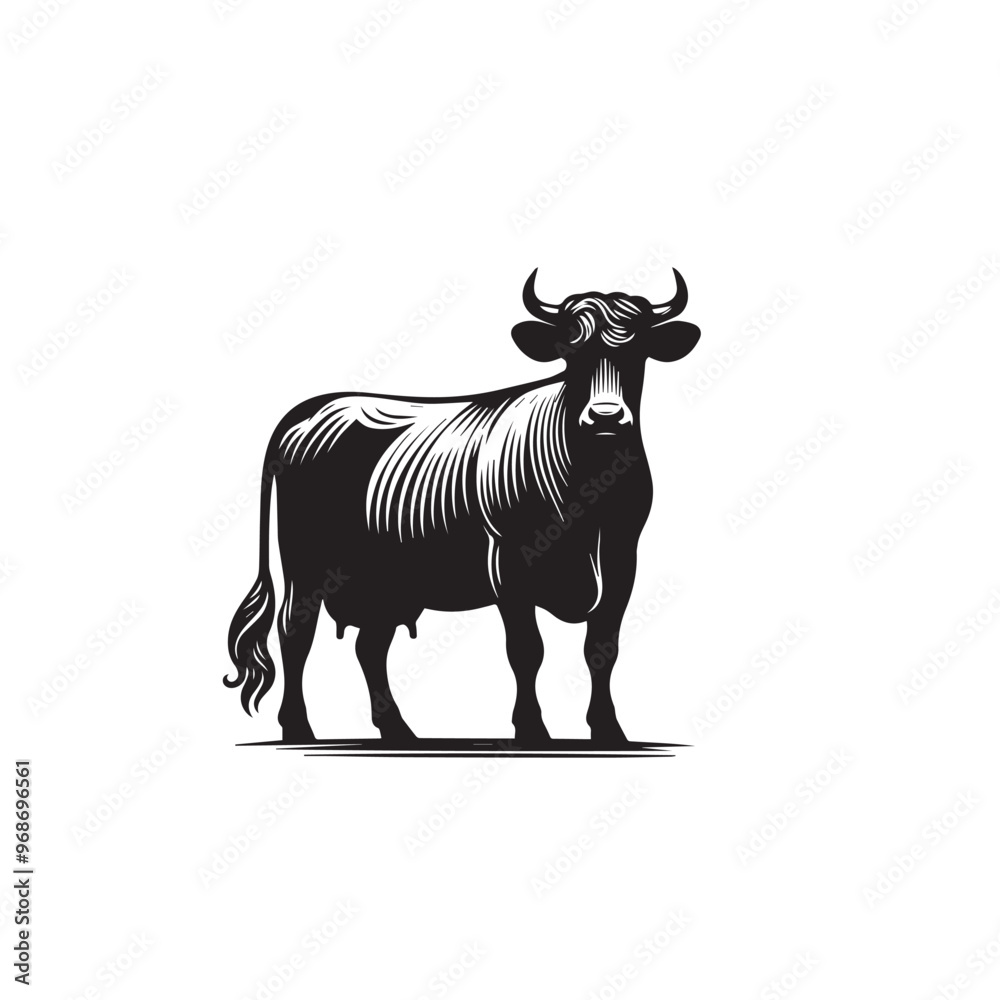 Cow silhouette. cow logo, icon black and white. Cow vector design. Bull, dairy cow