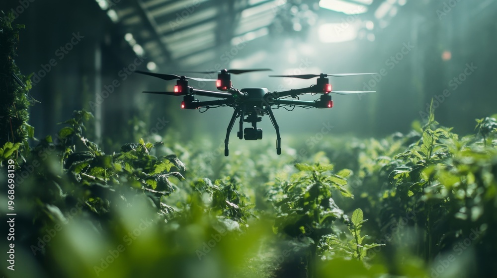 AI-controlled smart farming drones planting and watering crops autonomously: Drones managing a large farm with precision, optimizing every aspect. AI-controlled smart farming drones planting and watering crops autonomously: Drones managing a large farm with precision, optimizing every aspect.