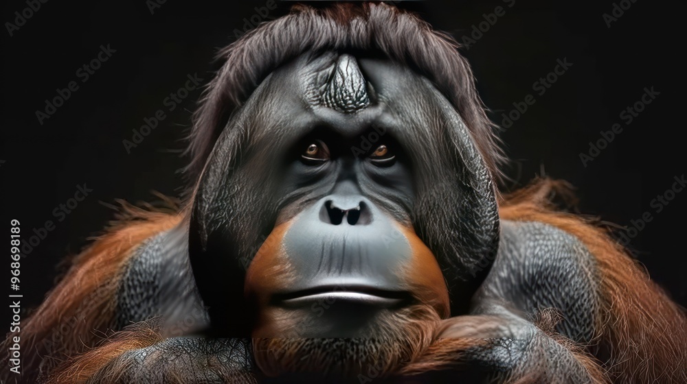 Portrait of a smiling orangutan looking directly at the camera. Portrait of a smiling orangutan looking directly at the camera.