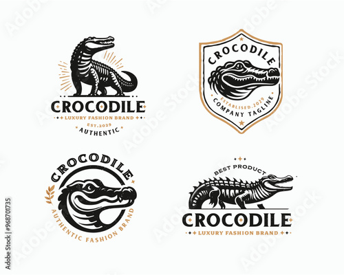 Set vintage bundle crocodile alligator logo design for business company